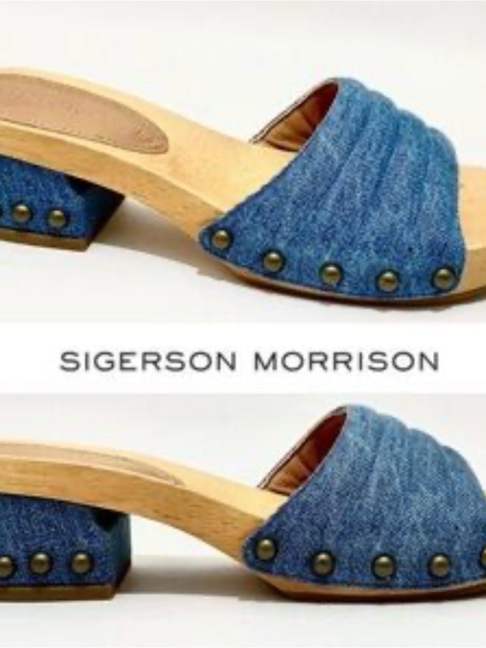 Sigerson Morrison Denim Blue Studded Clogs